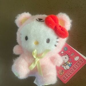 Hello Kitty Pink Plush in Bear Outfit with Red Bow